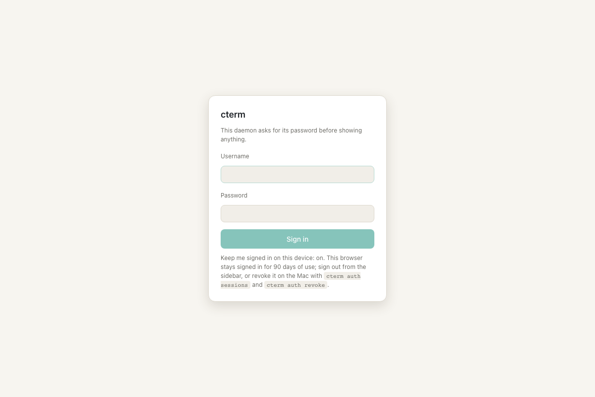 The sign-in page cterm shows once a password is set.