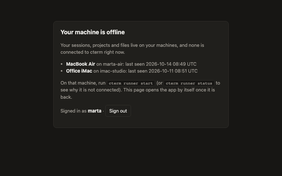 The page the server shows while your machine is offline
